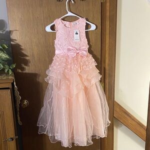 Girls’ Special Occasion Party Dress – Peach Pink Tulle with Bow – Size 130 🎀✨